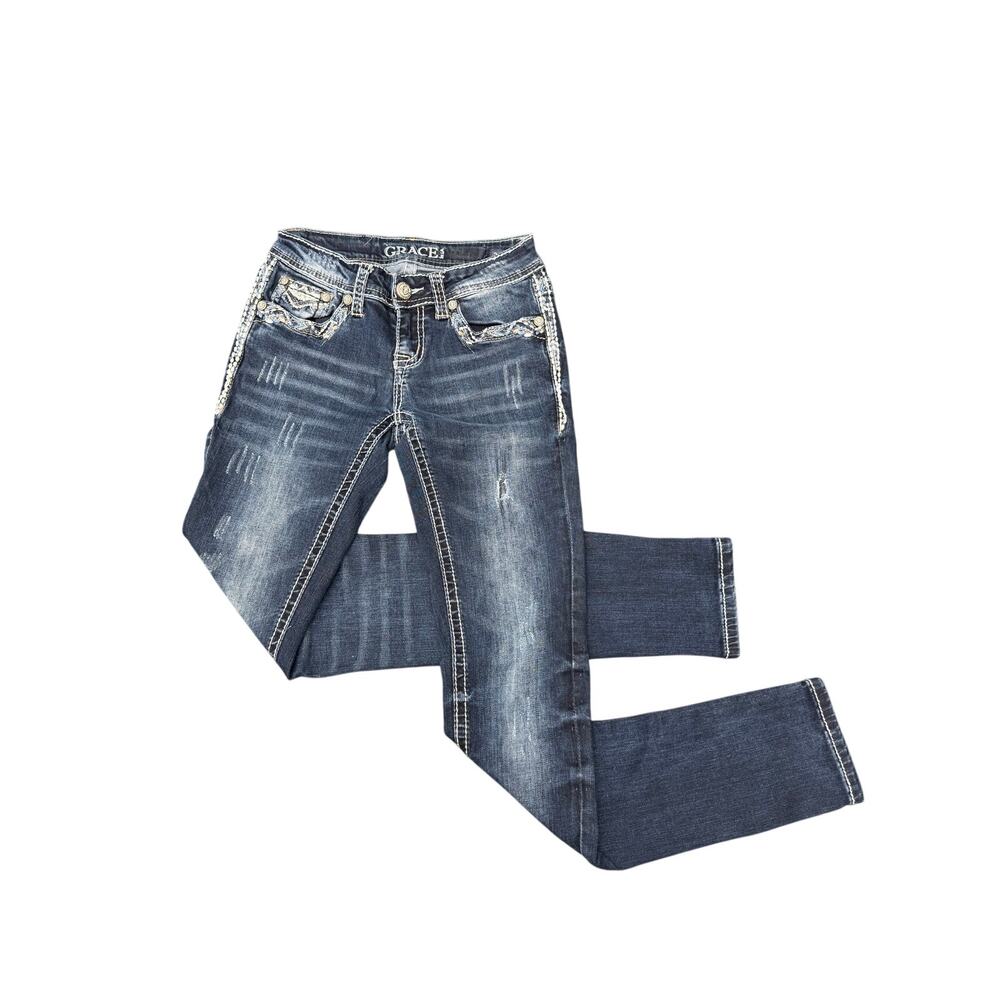 Grace in LA Skinny Jeans Women 24 Dark Wash Embellished Stretch